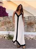 Casual Dresses Patchwork Slip Dress for Women Loose V-hals Sleveless Sling Female Sexig Backless Long 2024 Summer Beach Lady Robe