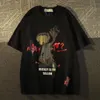 Marque de mode américaine hiphop rétro imprimé T-shirt Street Personnalité Men lâche décontracté harajuku surdimensionné haut 240315