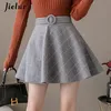 Jielur Plaid femmes jupe hiver mince noir Saia Faldas Chic Mini a-ligne jupe haute Wiast fermeture éclair jupes femmes automne S-XXL 240318