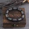 Link bransoletki stal nierdzewna runki koraliki męskie bransoletka Viking Rune Mash Charm Drewniane pudełko