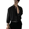 Men's Casual Shirts Breathable Men Shirt Lapel Formal Business Style Mid Length With Turn-down Collar Single-breasted For Long