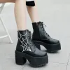 Stövlar Nya 2023 High Platform Shoes Woman Goth Punk Motorcykel Ankle Boots spetsa upp tjock botten Fritid Toppkvalitet Womens Shoes Winter Winter