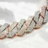 Collier Vvs bicolore glacé en argent sterling et plaqué or rose, grande chaîne en moissanite à maillons cubains de 18 mm