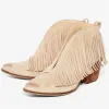 Boots Sexy Front V Open Femmes Bottines Bottes Chunky High Talons Slip on Tassels Femmes Pumps Fringed Summer Automne Riding Boot