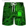 Mäns shorts Hot Circuit Board Graphic Shorts Pants Men Summer Hawaii Beach Shorts 3D Printing Electronic Chip Baddräkt Gym Surf Swim Trunks Y240320