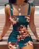 Casual Kleider Sexy Sling Floral Print Bodycon Mini Kleid Frauen 2024 Sommer Mode Weiß Dünne Elastische Plissee Club Tank Für