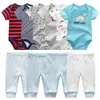 Подарочный комплект одежды для новорожденных, одежда для новорожденных мальчиков, 6 шт., боди, 4 шт., штаны, костюм для маленьких девочек, пижамы для младенцев, комплекты из чистого хлопка 240313