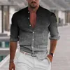 Men's Casual Shirts Stylish Men Shirt Gradient Color Stand Collar Spring Slim Fit 3d Print Long Sleeve