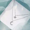 Koreaanse versie van Instagram Silver Sparkling Diamond Womens ketting dubbel gelaagde achthoekige maan ongebruikelijke kraag ketting O7n2
