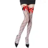 Mulheres meias 2024 sexy meia chique elegante vermelho bowknot coxa alta sheer nylons meia-calça lingerie sobre o joelho