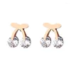 Stud Earrings Korean Style Trendy Little Cherry Zircon For Women Simple Stainless Steel Earring Jewelry Female Wholesale
