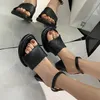 Sandaler 2024 Women Platform Red Leather Prom Party Summer Shoes Ankle Strap Brown Lady Chunky High Heels Sandalias Femininos