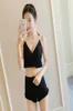 Korean Summer Sexy Simple Black Sleeveless Halter Princess Tankini Bathing Suit Two Piece Modest Swim Suit4644082