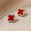 Boucles d'oreilles à clous en forme de feuille pour femmes et filles, bijoux de luxe avec strass, fleur, aiguille en argent 925, noir, vert, blanc, rouge, quatre feuilles, breloques, accessoires