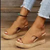 Sandals 2023 New sparkling color gold silver women's casual wedge sandals line open toe women's large size summer wedge sandals