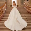 Luxury Scoop Mermaid Wedding Dress Detachable Train Satin Vintage Bridal Gown Sleeveless Pleated Beaded Vestido De Noiva YD