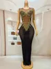 Stage Wear Shining Gold Black Stones Transparent Sleeveless Dress Evening Birthday Celebrate Party Dance Performance Sexy Poshoot