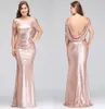 Plus Size Rose Gold Vestidos de Dama de Honra Longo Espumante 2018 Novas Mulheres Elegantes Sereia Lantejoulas Noite Prom Party Vestido Celebridade Fo4008618