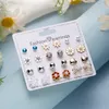Cross -border hot -selling European and American 12 pairs of flowers imitation pearl balls inlaid diamond combination earrings