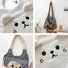 Waist Bags Soft Plush Tote Bag Women Cartoon Embroidery Imitation Lamb Wool Shoulder For Shopping Bolsa Handbags