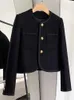 Haute qualité luxe français Vintage noir Tweed veste femmes automne hiver coréen boutons d'or court manteau de laine Casaco Outwear 240307