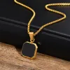 Collana con ciondolo in oro 14k quadrato da 15 mm per uomo, ciondolo in pietra di lapislazzuli smaltata geometrica con catena a maglie, colletto sportivo semplice