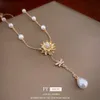 Real Gold Electroplated Zircon Bee Flower Pearl Tassel with Light Collarbone Chain, Fashionable and Versatile Necklace for Women