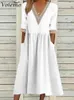 Vestidos de festa elegantes com decote em v manga curta uma linha de algodão azul vestido branco chique mulheres túnicas retrô casual vestidos de verão