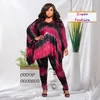 XL-5XL Fall Plus Size Two Piece Set Kvinnor Klädkläder Tie Dye Leopard Camouflage Long Sleeve Top och Pant Suits240318