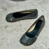 Scarpe eleganti per designer da donna Mocassini da balletto 43 Cristallo di lusso con strass Punta quadrata Tacco piatto in raso confortevole Scarpa da ballo US5-US12