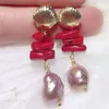 Boucles d’oreilles pendantes Purple Baroque Pearl Earring Coral Branch Gold Ear 18K Drop Hook Chandelier Gemstone Platinum Stud Handmade Modern Beaded