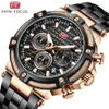 MINI FOCUS Brand Casual Waterproof Quartz Glow Steel Band Men's Watch 0470G