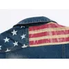 Weste für Herren, gespleißte USA-Flagge, Demin-Weste, Herrenjacken, modische Jeans, Streetwear, lässig, Biker, Vintage, ausgefranste Taschenmäntel 240304