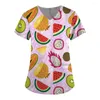 Frauen T Shirts Obst Plus Größe V-ausschnitt Tops Taschen Frauen Arbeits Uniform Orange Banana Wear Print Femme Bluse Uniformen