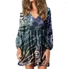 Casual Dresses Hycool Lady Polynesian Gradient Plumeria Print Large Size Dress Women Loose Lantern Sleeves V-Neck For Pregnant