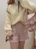Японские шорты в стиле Лолиты, женские шорты в готическом стиле с оборками и карманами, шорты с высокой талией, милые шорты Harajuku для девочек, черные, розовые шорты Y2k 240315