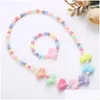 Jewelry 2Pcs/Set Candy Color Beads Cute Flower Bow Stberry Necklace Bracelet Sets For Kids Party Girl Birthday Gift Drop Delivery Baby Dhxig