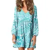 Lässige Kleider Hycool Polynesian Tribal Gradient Print Frauen Lose Schwangere Sommer Elegante V-Ausschnitt Laternenärmel Faltenröcke