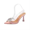 Summer HBP sans marque Nouveau printemps de printemps Transparent PVC Rhinestone Bow Sandals Banquet Dress Femme Chaussures Talons minces