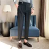 Mens dress set pants striped plain British high waisted casual belt design ultra-thin Trousers formal office social wedding party 240318