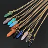Pendant Necklaces 10pcs/bag Natural Crystal Stone Necklace Stainless Steel Chain Wire Wrap Hexagonal Pointed Pendulum Red Agates