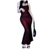 Casual Kleider Sexy Luxus Frau Abendkleid Rot Mesh Gothic Elegante Party Bodycon Maxi Chic Weibliche Nacht Club Outfits