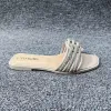 Flops Summer New Crystal Stone Stripes Slippers for Women Shoes Fashion Luxury Designer Flat Slides Rhinestone Sandals Chaussure Femme