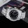 Luxe CZ diamant glacé plaqué or en acier inoxydable quartz hommes montre-bracelet 205n