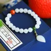 Strandstil Hetian Jade Round Bead -armband med vattendroppsmycken 9543#