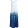 Casual Dresses A Life On The Left Women Suspenderad Dress Sleeveless Round Neck A-formad Slim Midje växtfärgning av bomullsgradient Lång kjol