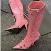 Stövlar 2022 Nya kvinnors stövlar pekade tå Highheeled Boots Paris Fashion Kneehigh Boots European och American Party Boots