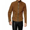 Men's Jackets Men Real Lambskin Suede Leather Biker Motorcycle Brown Slim Coat