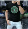 Summer New Men's T-Shirts European Style Hot Diamond Mercerized Pink Short-sleeved T-shirt Men Tide Brands Trend Men's Compassionate Printing Half-sleeved Tshir