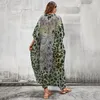 Praia wear solto sexy lado split bikini robe chiffon leopardo impressão cover-ups feminino kaftan boho vestidos blusas verão